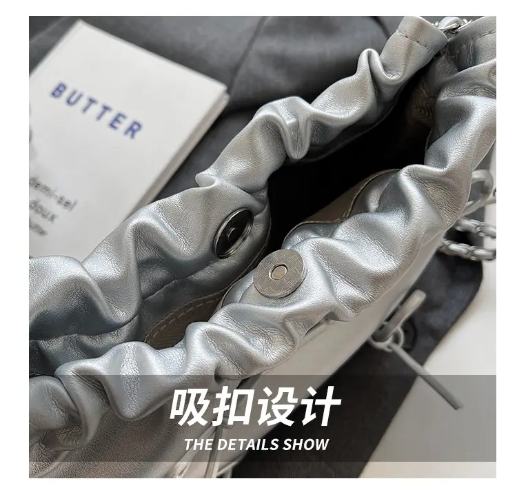 Silver Metaphorical Chain Bow Shoulder Bag for Women — feature 5