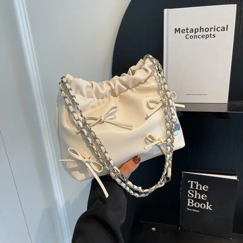 Silver Metaphorical Chain Bow Shoulder Bag for Women - Image 2