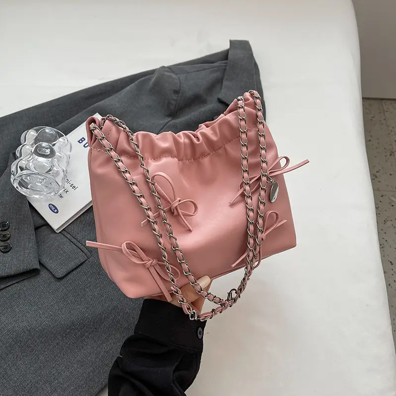 Silver Metaphorical Chain Bow Shoulder Bag for Women - Image 4