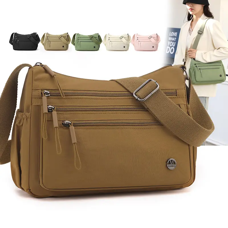 2025 New Green Nylon Crossbody Bag Multi-compartment Storage All-match
