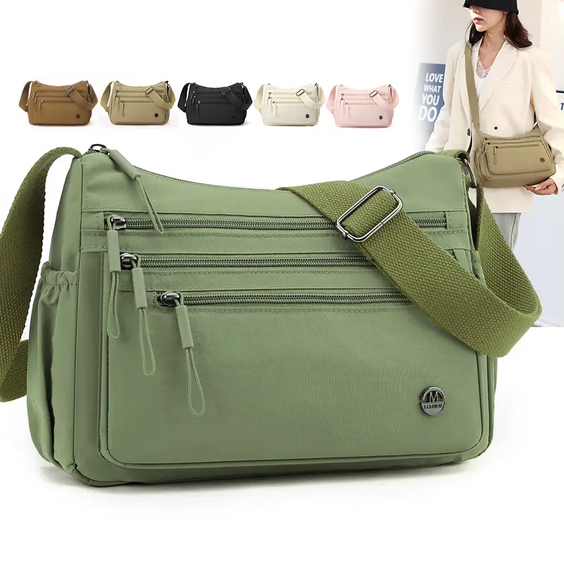 2025 New Green Nylon Crossbody Bag Multi-compartment Storage All-match