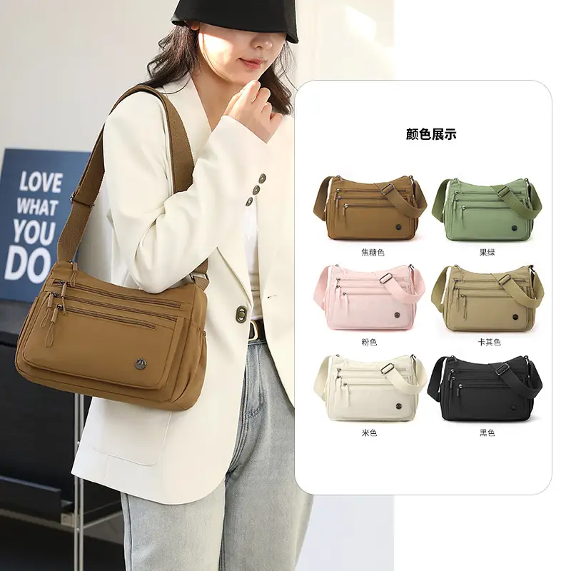 2025 New Green Nylon Crossbody Bag Multi-compartment Storage All-match
