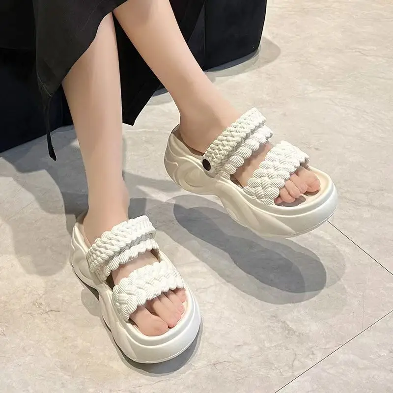 Women's White Braided Thick Sandals Summer 2025 - Image 5
