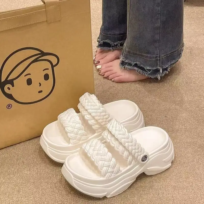 Women's White Braided Thick Sandals Summer 2025 - Image 2