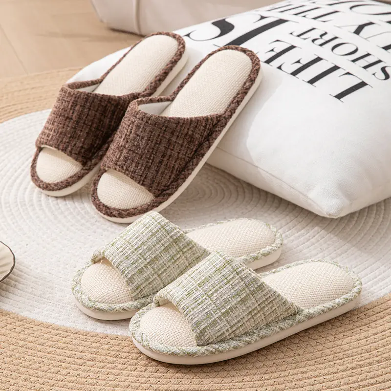 2025 new fashion home linen slippers men and women breathable home shoes sweat-absorbent non-slip deodorant cotton linen slippers