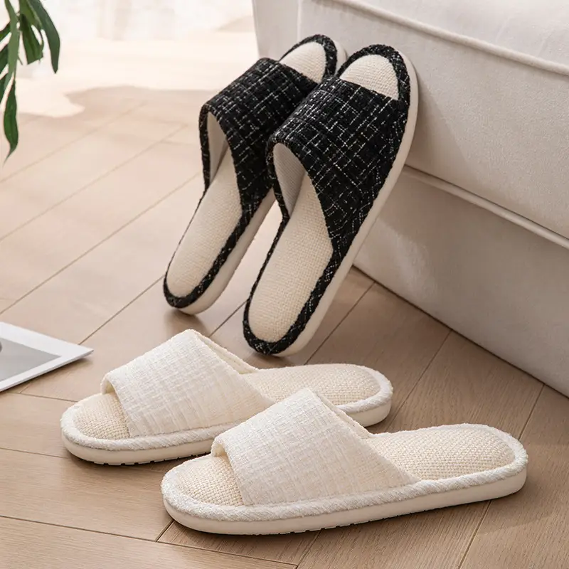 2025 new fashion home linen slippers men and women breathable home shoes sweat-absorbent non-slip deodorant cotton linen slippers