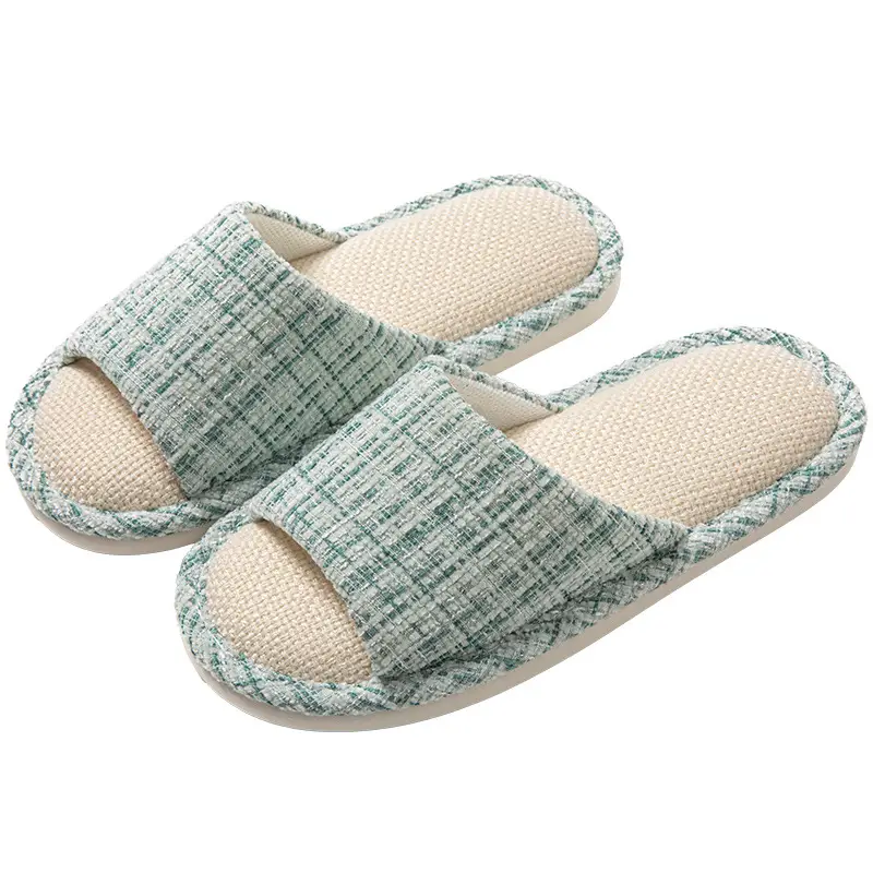 2025 new fashion home linen slippers men and women breathable home shoes sweat-absorbent non-slip deodorant cotton linen slippers