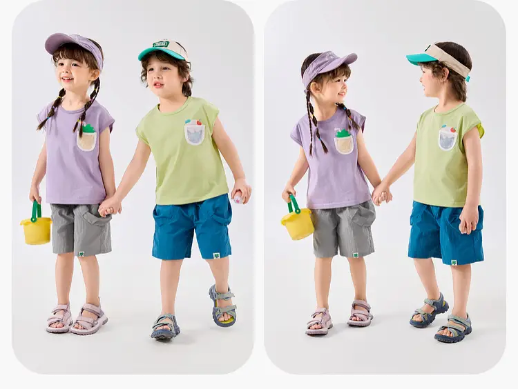 Cool Summer Kids Vest Blue White Sleeveless T-Shirt — feature 12