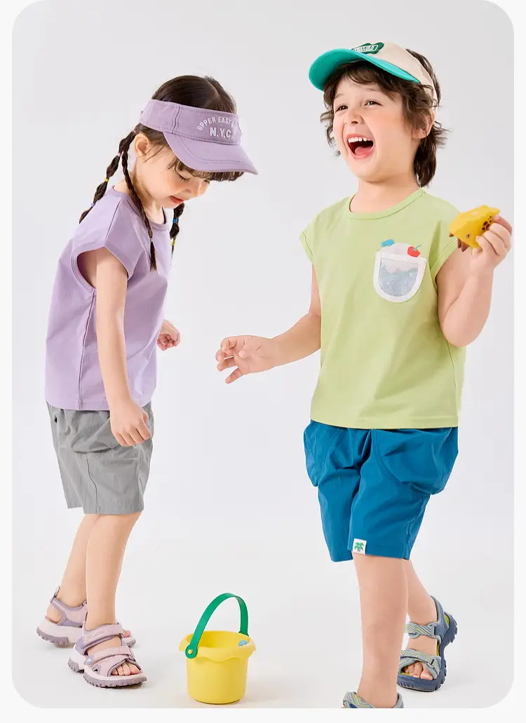 Cool Summer Kids Vest Blue White Sleeveless T-Shirt — feature 14