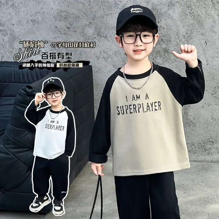Boys Raglan Sleeve Letter T-Shirt Black White 2025 - Image 4