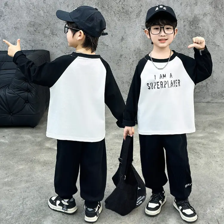 Boys Raglan Sleeve Letter T-Shirt Black White 2025 - Image 5