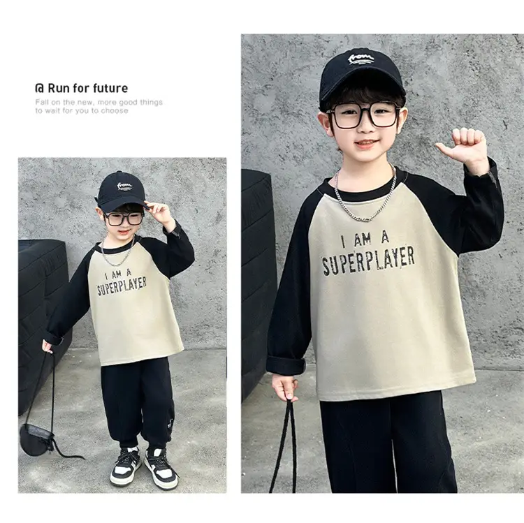 Boys Raglan Sleeve Letter T-Shirt Black White 2025 — feature 13
