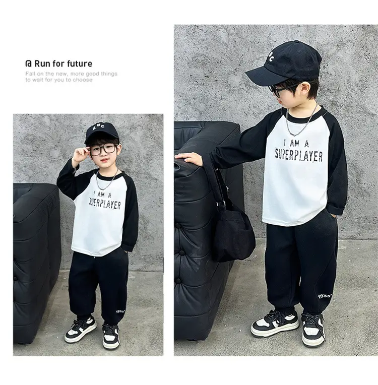 Boys Raglan Sleeve Letter T-Shirt Black White 2025 — feature 20