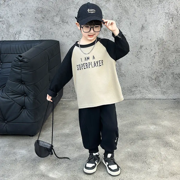 Boys Raglan Sleeve Letter T-Shirt Black White 2025 - Image 2