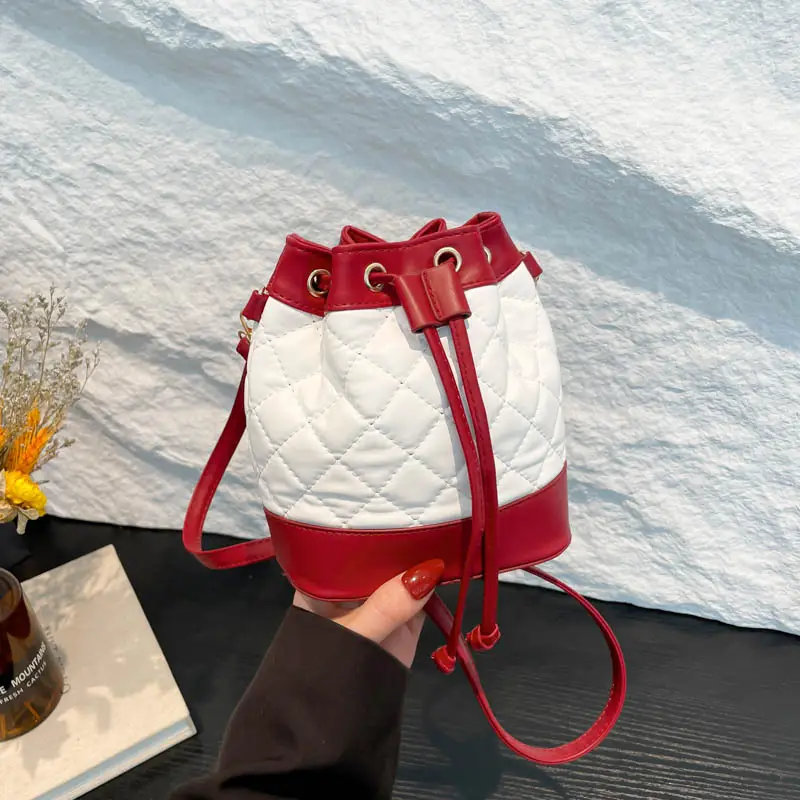 Red White Diamond Embroidery Shoulder Crossbody Bag - Image 8