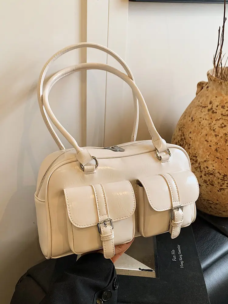 Silver Korean Style Bowling Bag with Multi Pocket Design