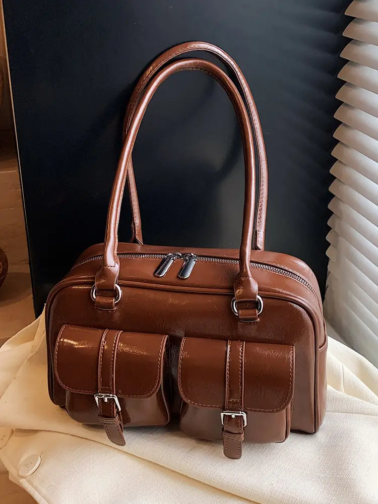 Silver Korean Style Bowling Bag with Multi Pocket Design