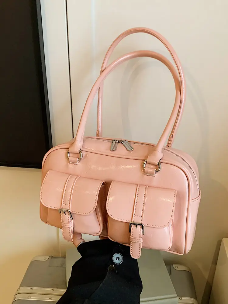 Silver Korean Style Bowling Bag with Multi Pocket Design