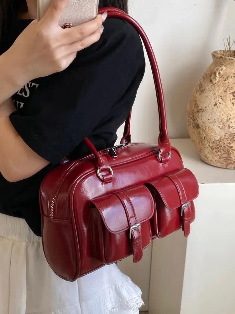 Silver Korean Style Bowling Bag with Multi Pocket Design