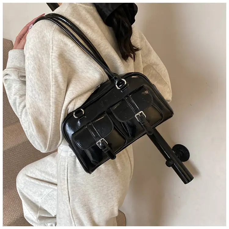 Silver Korean Style Bowling Bag with Multi Pocket Design — feature 10