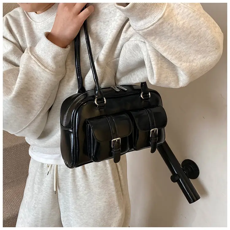 Silver Korean Style Bowling Bag with Multi Pocket Design — feature 11