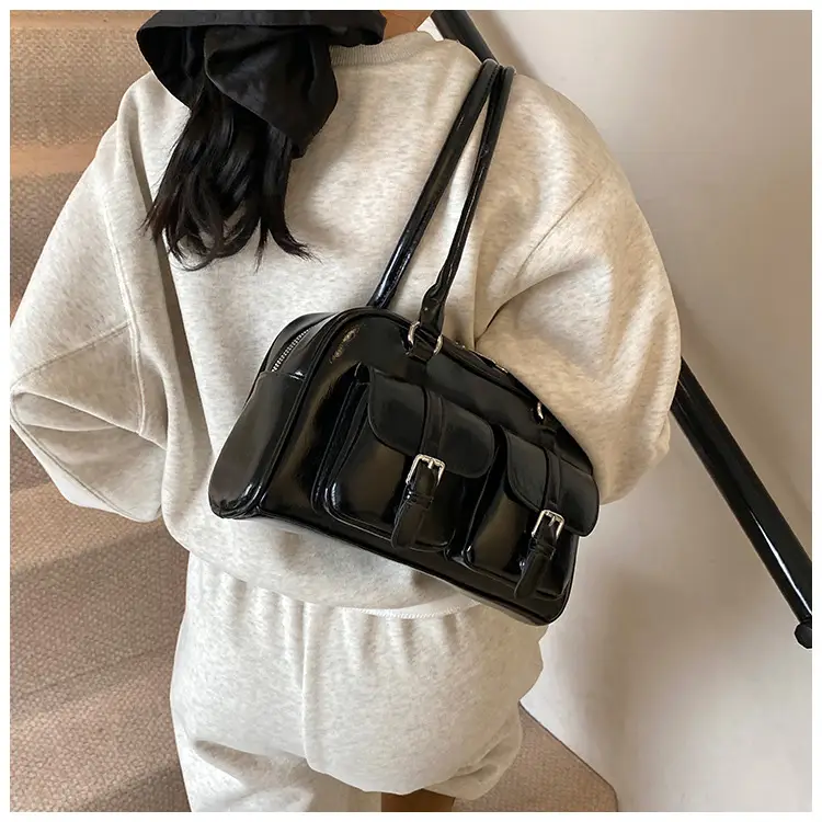Silver Korean Style Bowling Bag with Multi Pocket Design — feature 12