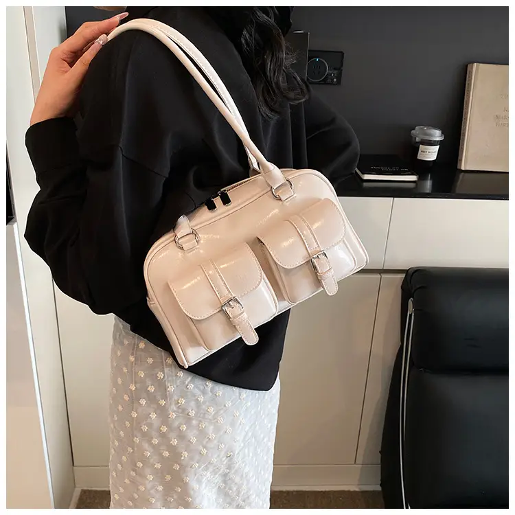 Silver Korean Style Bowling Bag with Multi Pocket Design — feature 16