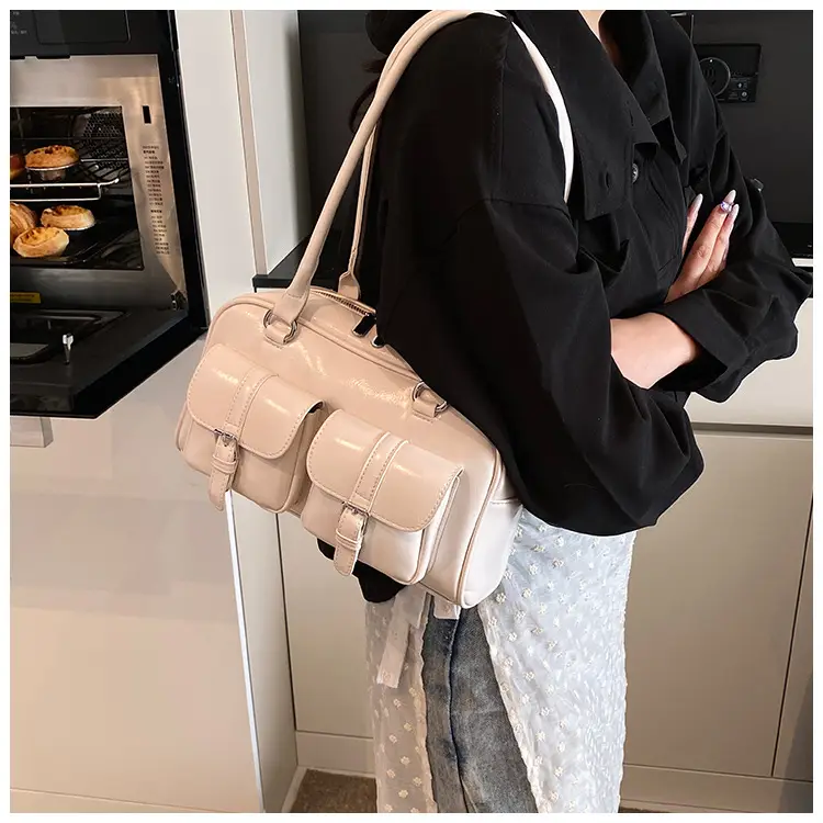 Silver Korean Style Bowling Bag with Multi Pocket Design — feature 17