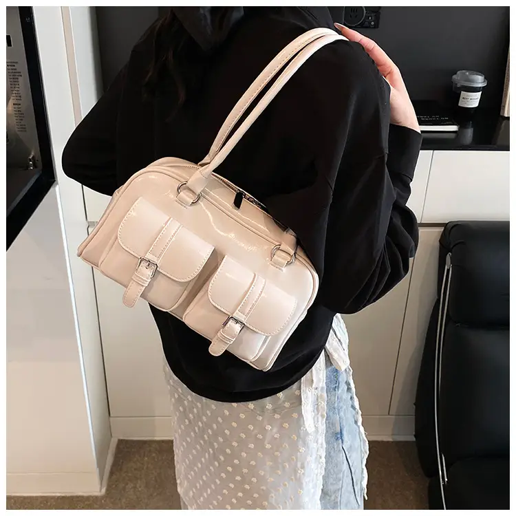 Silver Korean Style Bowling Bag with Multi Pocket Design — feature 18