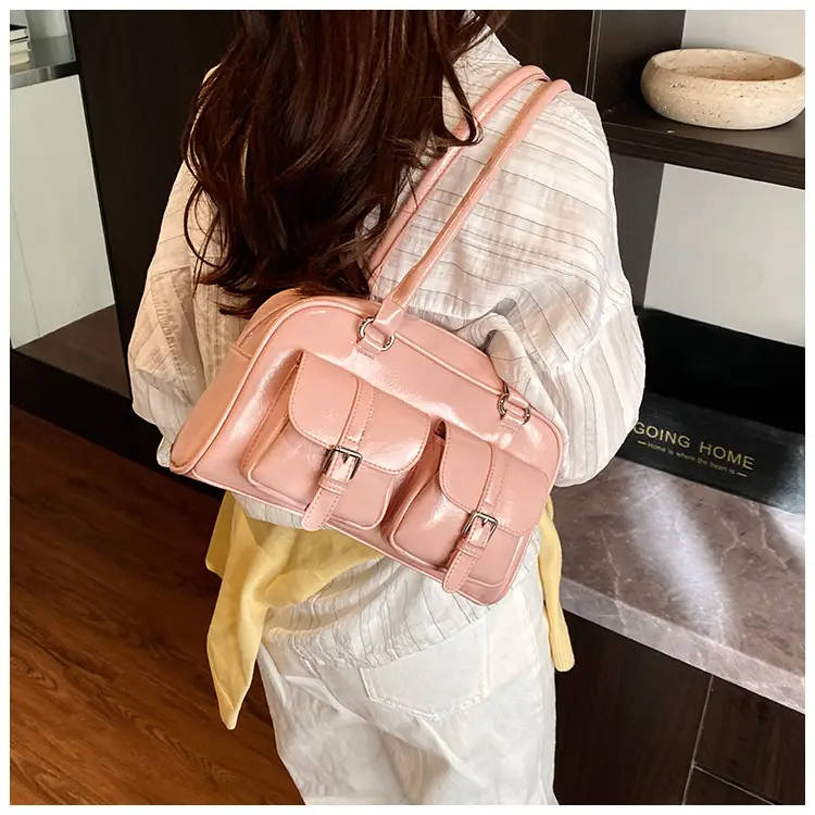 Silver Korean Style Bowling Bag with Multi Pocket Design — feature 19