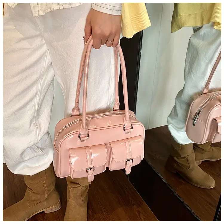Silver Korean Style Bowling Bag with Multi Pocket Design — feature 20