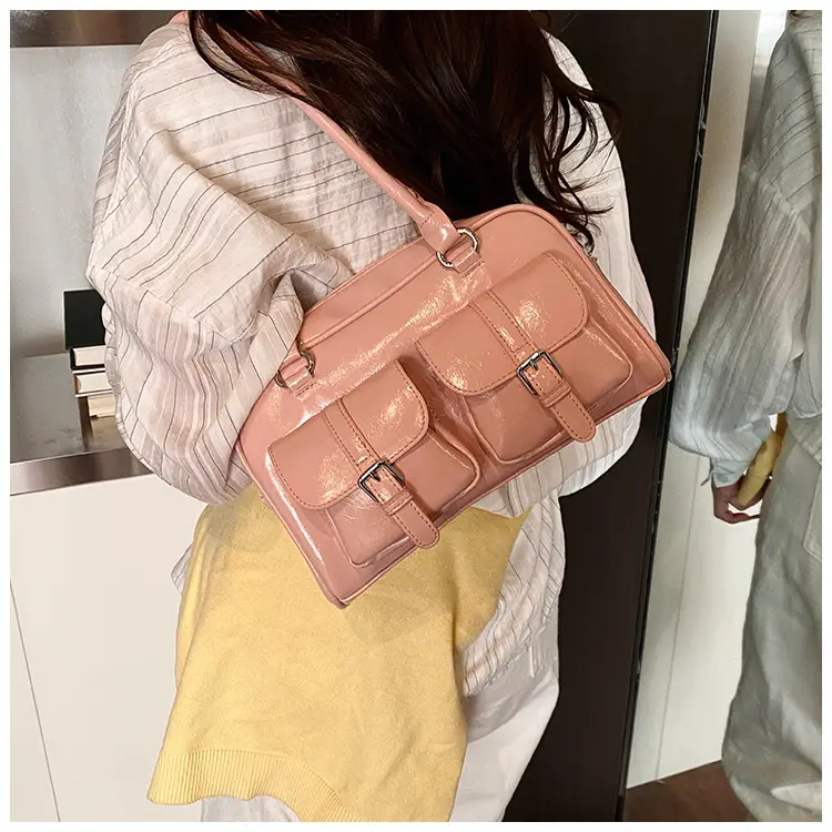 Silver Korean Style Bowling Bag with Multi Pocket Design — feature 21