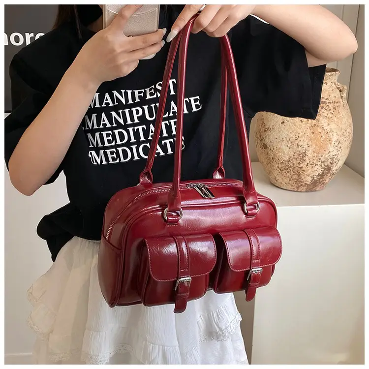 Silver Korean Style Bowling Bag with Multi Pocket Design — feature 22