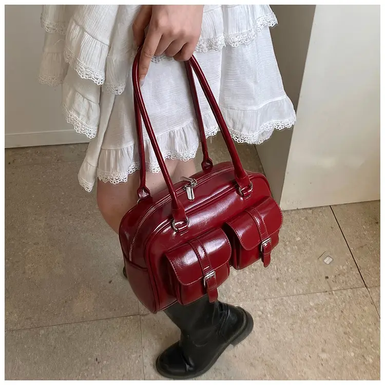 Silver Korean Style Bowling Bag with Multi Pocket Design — feature 23