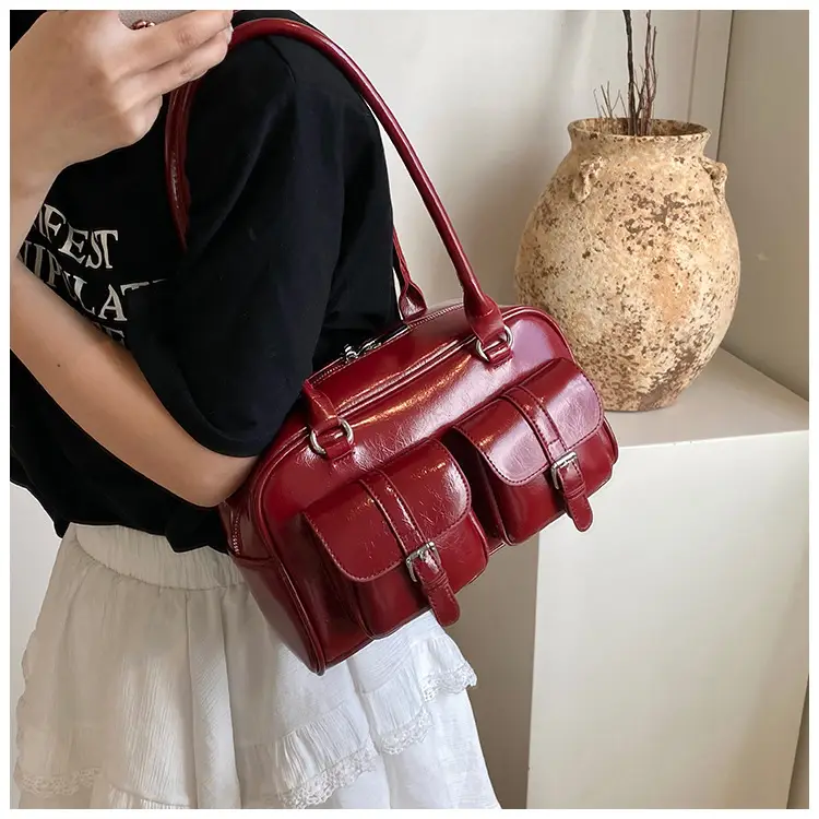 Silver Korean Style Bowling Bag with Multi Pocket Design — feature 24