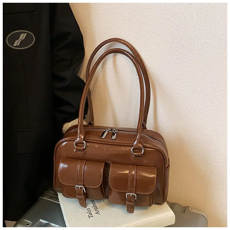 Silver Korean Style Bowling Bag with Multi Pocket Design — feature 26