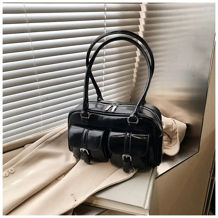 Silver Korean Style Bowling Bag with Multi Pocket Design — feature 28