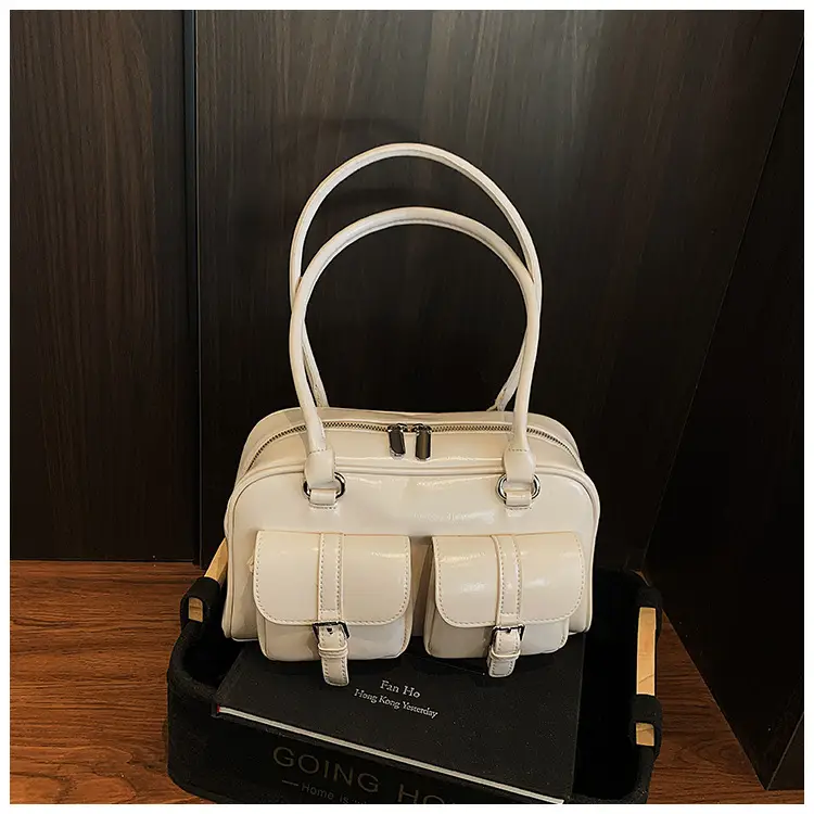 Silver Korean Style Bowling Bag with Multi Pocket Design — feature 29