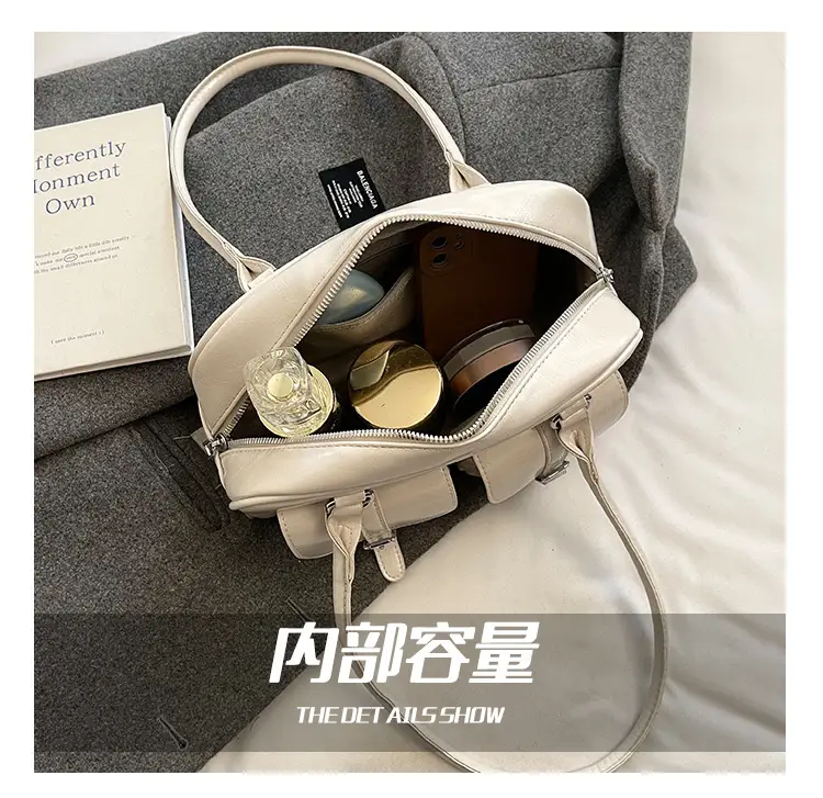 Silver Korean Style Bowling Bag with Multi Pocket Design — feature 3