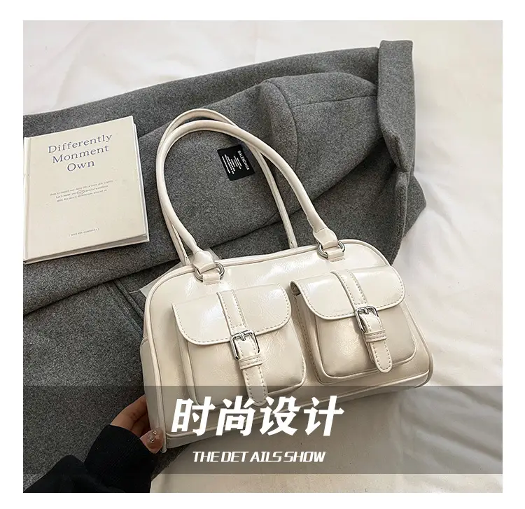 Silver Korean Style Bowling Bag with Multi Pocket Design — feature 5