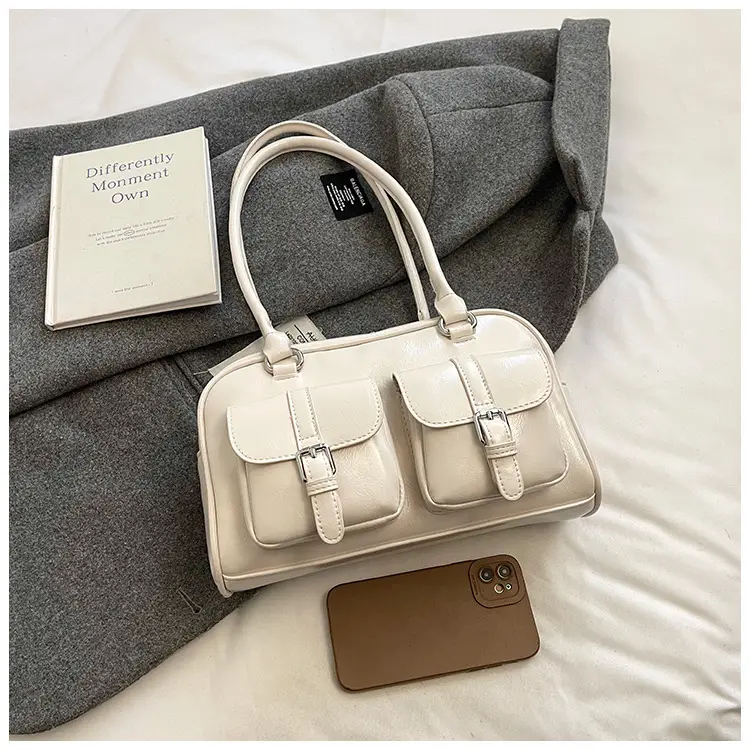 Silver Korean Style Bowling Bag with Multi Pocket Design — feature 7