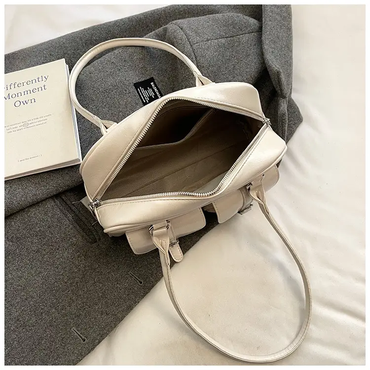 Silver Korean Style Bowling Bag with Multi Pocket Design — feature 9