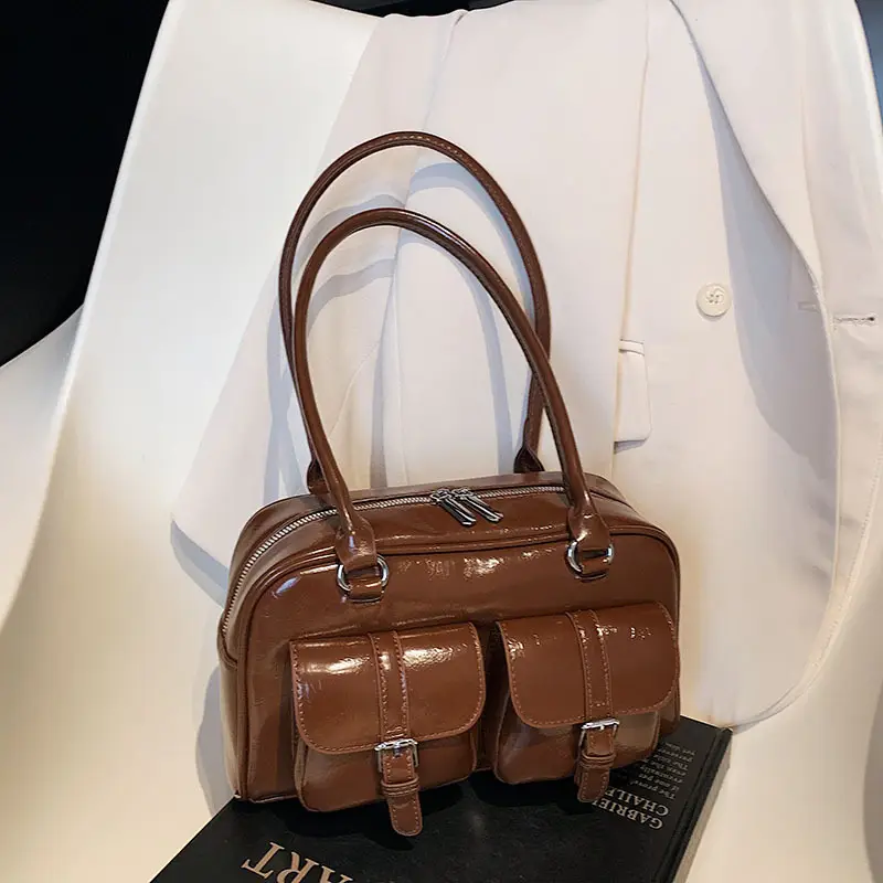 Silver Korean Style Bowling Bag with Multi Pocket Design