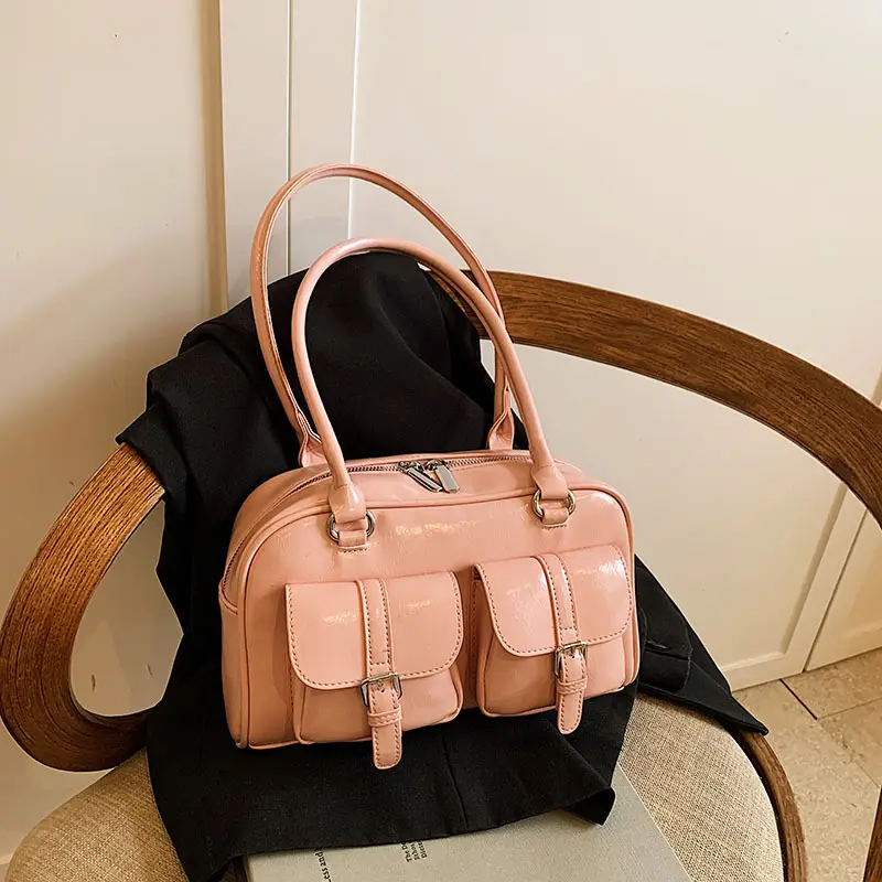 Silver Korean Style Bowling Bag with Multi Pocket Design