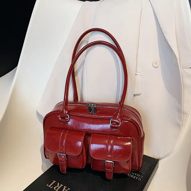 Silver Korean Style Bowling Bag with Multi Pocket Design