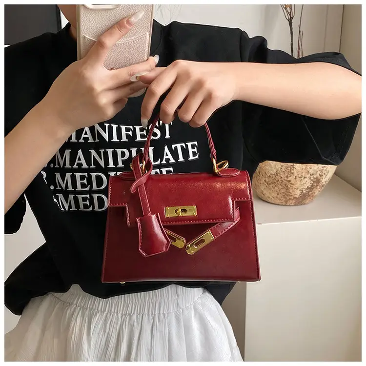 Red Leather Shoulder Bag with Gold Plated Hardware — feature 22