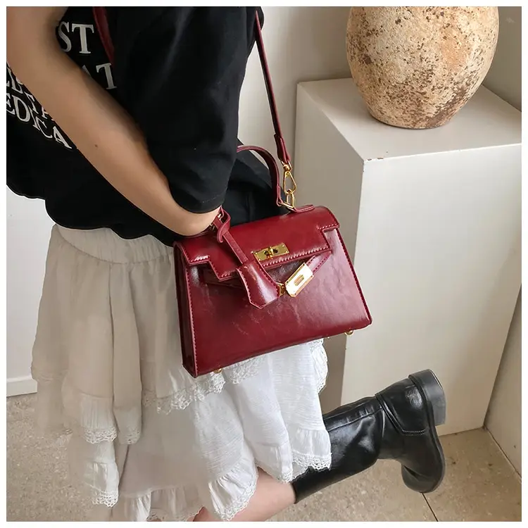 Red Leather Shoulder Bag with Gold Plated Hardware — feature 24