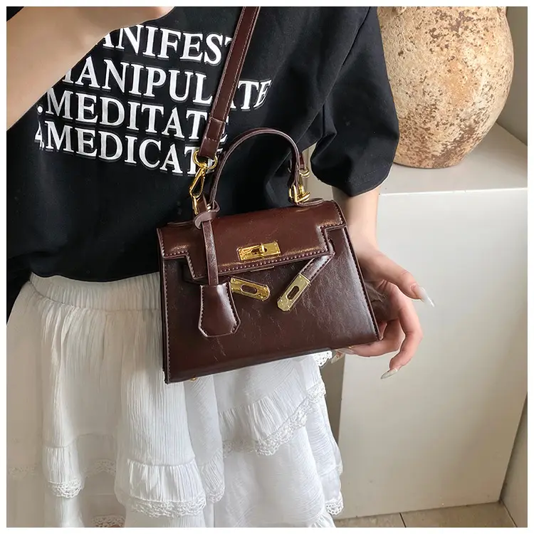 Red Leather Shoulder Bag with Gold Plated Hardware — feature 26