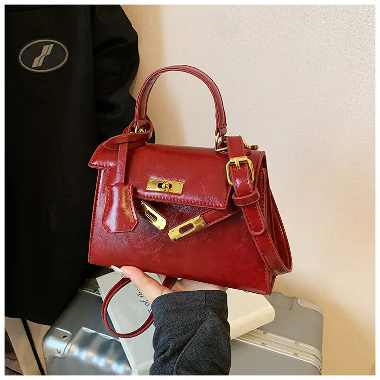 Red Leather Shoulder Bag with Gold Plated Hardware — feature 31