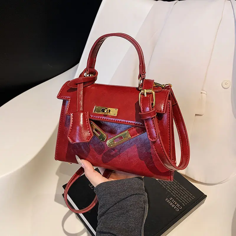 Red Leather Shoulder Bag with Gold Plated Hardware - Image 5